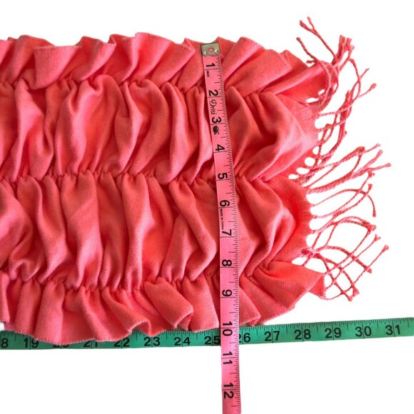 So Soft! Smocked Ruffled Coral Acrylic Scarf With Fringe Cashmere Feel - Picture 6 of 6